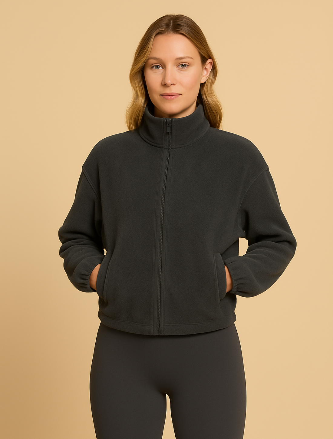 Jaqueta Fleecea Marrom com Zíper Frontal – Estilo Casual Esportivo